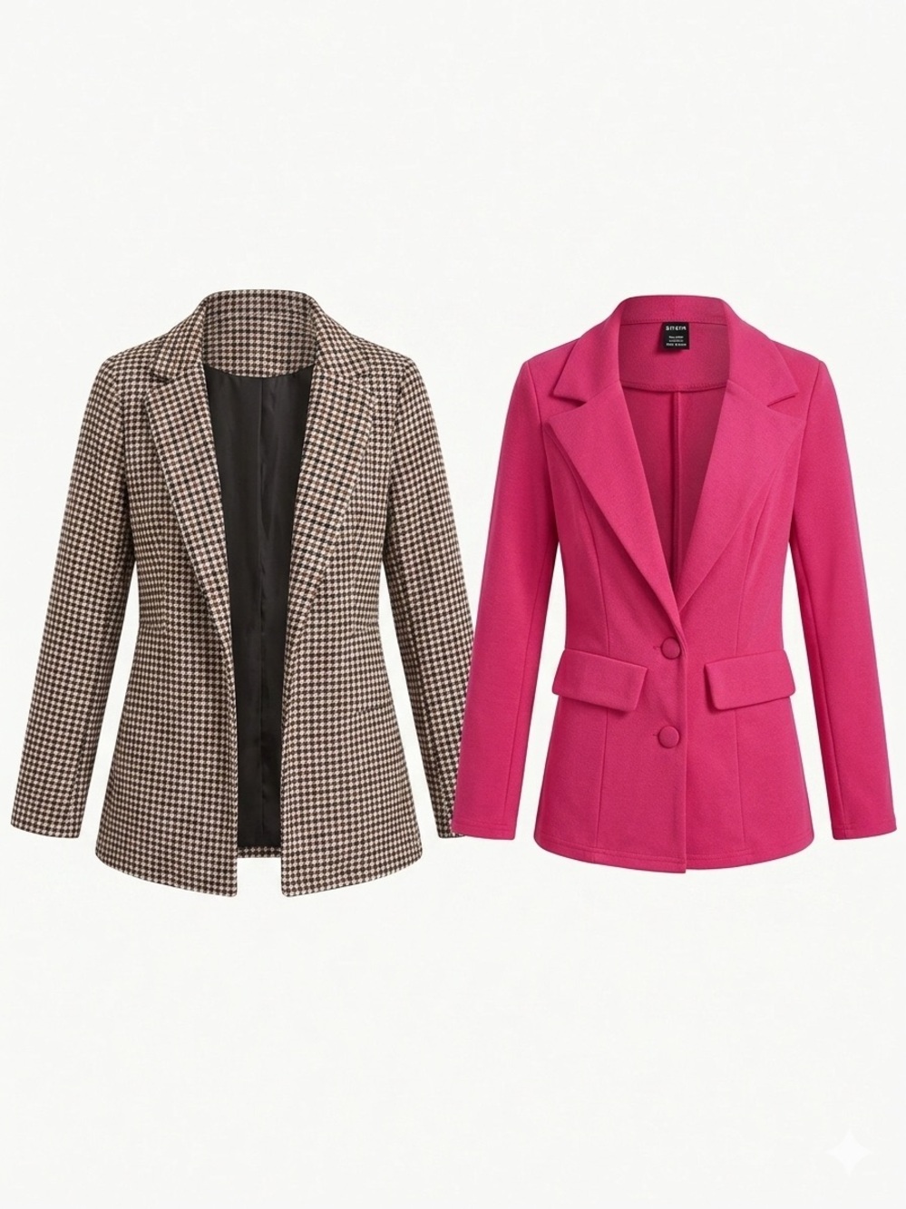 SHEIN Pink Tailored Blazer & Brown Houndstooth Blazer Set